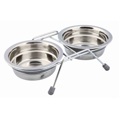 TRIXIE Comedero Doble, Acero Inox, Antivibr.,1.5 l,ø21cm