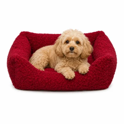 CHACON Cama Cuadrada Confort Pelo Granate para perros